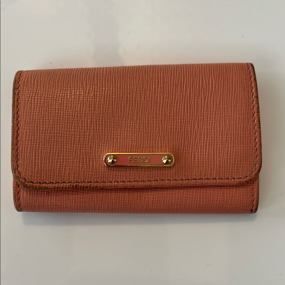 Fendi Mauve Pink Leather Key Card Wallet Case Snap Closure